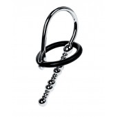 Серебристый уретральный плаг-бусины TOYFA Metal с мягким фиксириющим кольцом - ToyFa - купить с доставкой в Перми