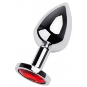 Серебристая коническая анальная пробка с красным кристаллом - 8 см. - ToyFa - купить с доставкой в Перми