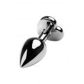 Серебристая коническая анальная пробка с красным кристаллом-сердечком - 7 см. - ToyFa - купить с доставкой в Перми