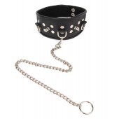 Черный ошейник с шипами и металлическим поводком-цепочкой - Notabu - купить с доставкой в Перми