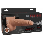Телесный полый страпон с имитацией эякуляции 7.5  Hollow Squirting Strap-On with Balls Flesh - 21,6 см. - Pipedream - купить с доставкой в Перми