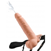 Телесный полый страпон с имитацией эякуляции 7.5  Hollow Squirting Strap-On with Balls Flesh - 21,6 см. - Pipedream - купить с доставкой в Перми