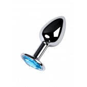 Серебристая конусовидная анальная пробка с голубым кристаллом - 7 см. - ToyFa - купить с доставкой в Перми