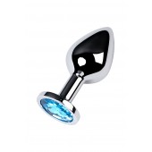 Серебристая конусовидная анальная пробка с голубым кристаллом - 8 см. - ToyFa - купить с доставкой в Перми