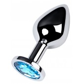 Серебристая конусовидная анальная пробка с голубым кристаллом - 8 см. - ToyFa - купить с доставкой в Перми