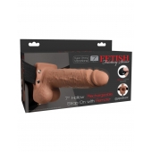 Кофейный перезаряжаемый вибрострапон 7  Hollow Rechargeable Strap-on with Balls - 20,3 см. - Pipedream - купить с доставкой в Перми