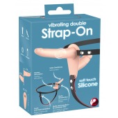 Телесный двойной вибрострапон с вибрацией Vibrating Double Strap-On - 15 см. - Orion - купить с доставкой в Перми