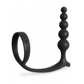 Черная анальная цепочка с эрекционным кольцом Ass-gasm Cockring Anal Beads - Pipedream - в Перми купить с доставкой