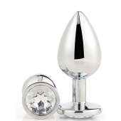 Серебристая анальная втулка с прозрачным кристаллом - 7,1 см. - Dream Toys - купить с доставкой в Перми