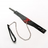 Черный широкий ошейник с красным декором и поводком - Crazy Handmade - купить с доставкой в Перми