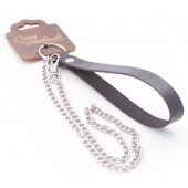 Серебристый металлический поводок с кожаной черной ручкой - 80 см. - Crazy Handmade - купить с доставкой в Перми