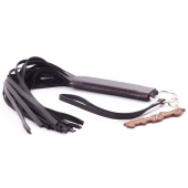 Черная кожаная плеть с удобной ручкой - 50 см. - Crazy Handmade - купить с доставкой в Перми