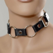 Кожаный черный ошейник с кольцами - Sitabella - купить с доставкой в Перми