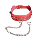 Красный кожаный ошейник с карабином и поводком - Sitabella - купить с доставкой в Перми
