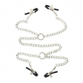 Серебристые зажимы для сосков и половых губ на тонкой цепочке - Notabu - купить с доставкой в Перми