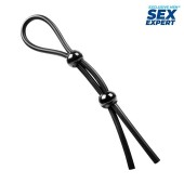 Черное силиконовое лассо с двумя шариками для утяжки - Sex Expert - в Перми купить с доставкой