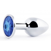 Анальное украшение BUTT PLUG  Small с синим кристаллом - 7 см. - Anal Jewelry Plug - купить с доставкой в Перми