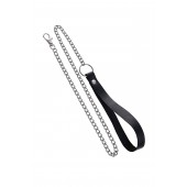 Поводок с ручкой из черной натуральной кожи и карабином для ошейника - Pecado - купить с доставкой в Перми