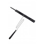 Кожаный двухслойный ошейник с белой строчкой и поводком - Pecado - купить с доставкой в Перми