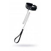 Кожаный двухслойный ошейник с белой строчкой и поводком - Pecado - купить с доставкой в Перми