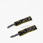 Черно-желтые кожаные наручники с жёлтой строчкой - Crazy Handmade - купить с доставкой в Перми