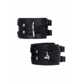 Черные кожаные оковы с двумя перекрёстными ремешками - Pecado - купить с доставкой в Перми