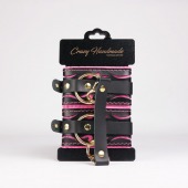 Черные кожаные оковы с розовой строчкой - Crazy Handmade - купить с доставкой в Перми