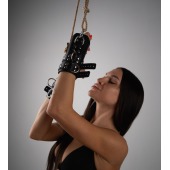 Черные высокие кожаные наручники для подвешивания - Crazy Handmade - купить с доставкой в Перми