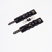 Черные кожаные наручники с узорами и золотистой фурнитурой - Crazy Handmade - купить с доставкой в Перми