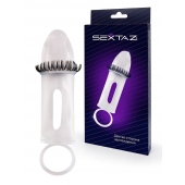 Закрытая насадка на пенис с подхватом мошонки и стимулирующими «ресничками» - Sextaz - в Перми купить с доставкой