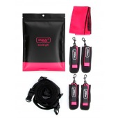 Черно-розовый эротический набор: фиксатор, оковы, наручники, повязка - Erokay - купить с доставкой в Перми