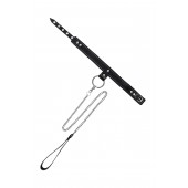 Черный узкий однослойный ошейник с серебристым поводком-цепочкой - Pecado - купить с доставкой в Перми