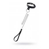 Черный узкий однослойный ошейник с серебристым поводком-цепочкой - Pecado - купить с доставкой в Перми