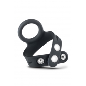 Черное эрекционное кольцо с подхватом мошонки на кнопках VS6 - Blush Novelties - в Перми купить с доставкой