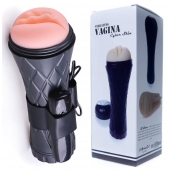 Телесный мастурбатор-вагина в черной колбе с вибрацией - Boys of Toys - в Перми купить с доставкой