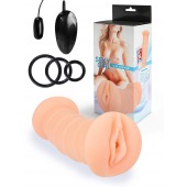 Телесный двусторонний мастурбатор с вибропулей и эрекционными кольцами в комплекте - Sexy Girl - в Перми купить с доставкой