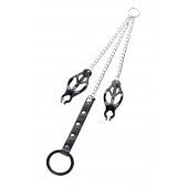 Черно-серебристые зажимы для сосков с кольцом для пениса TOYFA Metal - ToyFa - купить с доставкой в Перми