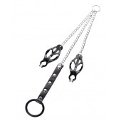 Черно-серебристые зажимы для сосков с кольцом для пениса TOYFA Metal - ToyFa - купить с доставкой в Перми