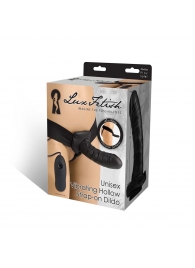 Чёрный полый страпон с вибрацией Unisex Vibrating Hollow Strap-On - 14 см. - Lux Fetish - купить с доставкой в Перми