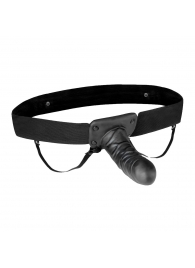 Чёрный полый страпон с вибрацией Unisex Vibrating Hollow Strap-On - 14 см. - Lux Fetish - купить с доставкой в Перми