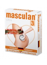 Розовые презервативы Masculan Ultra Long Pleasure с колечками, пупырышками и продлевающим эффектом - 3 шт. - Masculan - купить с доставкой в Перми