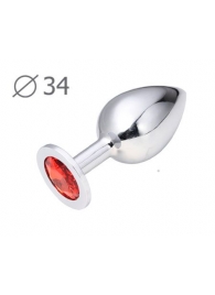 Коническая серебристая анальная втулка с красным кристаллом - 8,2 см. - Anal Jewelry Plug - купить с доставкой в Перми