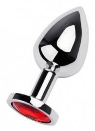 Серебристая коническая анальная пробка с красным кристаллом - 8 см. - ToyFa - купить с доставкой в Перми