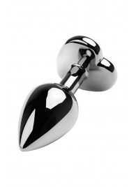 Серебристая коническая анальная пробка с красным кристаллом-сердечком - 7 см. - ToyFa - купить с доставкой в Перми