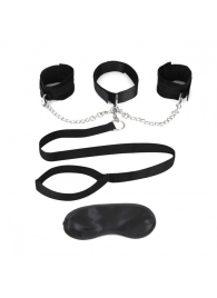 Чёрный ошейник с наручниками и поводком Collar Cuffs   Leash Set - Lux Fetish - купить с доставкой в Перми