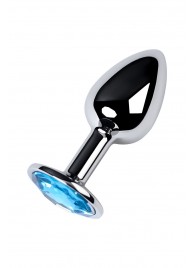 Серебристая конусовидная анальная пробка с голубым кристаллом - 7 см. - ToyFa - купить с доставкой в Перми