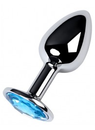 Серебристая конусовидная анальная пробка с голубым кристаллом - 7 см. - ToyFa - купить с доставкой в Перми