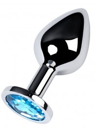 Серебристая конусовидная анальная пробка с голубым кристаллом - 8 см. - ToyFa - купить с доставкой в Перми