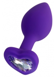 Фиолетовая анальная втулка Diamond Heart с прозрачным кристаллом - 7 см. - ToyFa - купить с доставкой в Перми