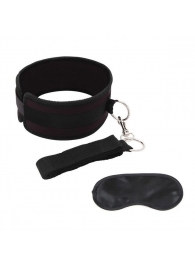 Черный ошейник с длинным поводком Collar and Leash Set - Lux Fetish - купить с доставкой в Перми